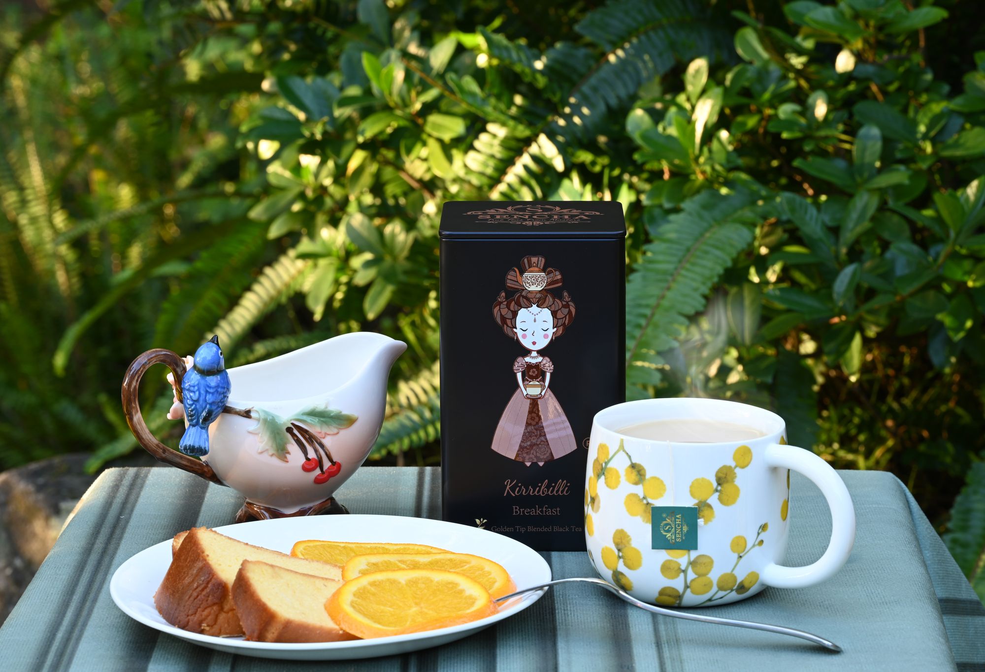 Golden-Tip Kirribilli Breakfast Tea Paired with Zesty Orange Almond Cake